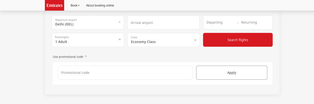 Emirates Promo Code Page